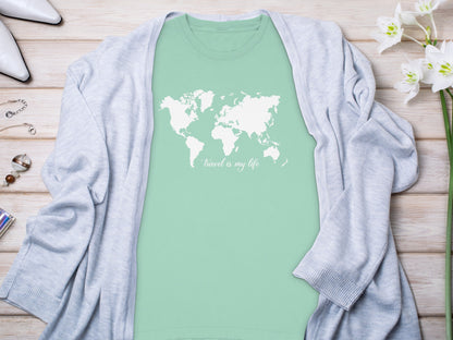 Travel Is My Life World Map Graphic Shirt