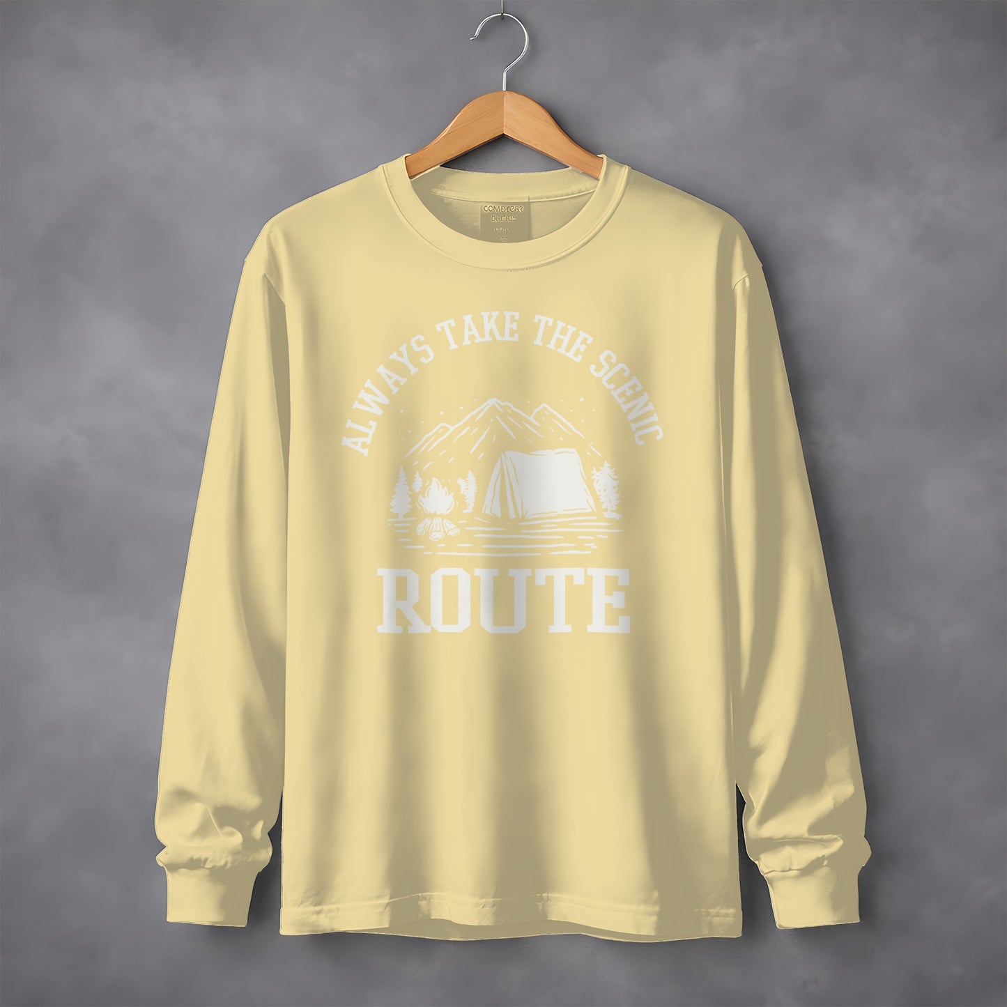 Always Take The Scenic Route Camping Adventure Long Sleeve T-Shirt Long Sleeve Tee - Outdoor & Adventure Collection - Mile Marker 16 Gear by Cloud 16 Clothing Co.