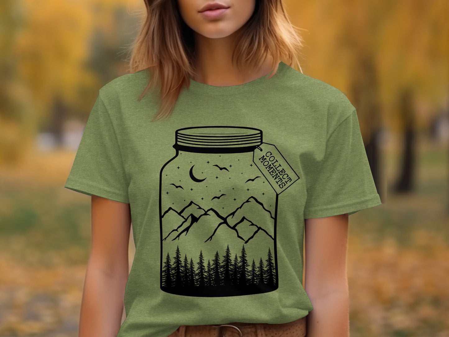 Collect Moments Jar with Mountains Scene Design T-Shirt T-Shirt - Outdoor & Adventure Collection - Mile Marker 16 Gear by Cloud 16 Clothing Co.