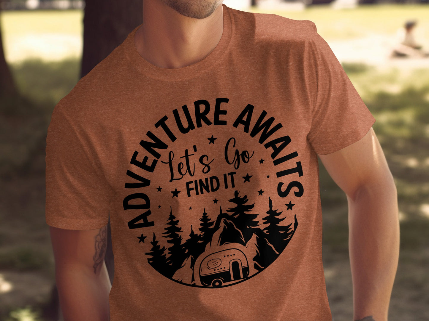 Adventure Awaits Let's Go Find It Silhouette Camper T-Shirt T-Shirt - Outdoor & Adventure Collection - Mile Marker 16 Gear by Cloud 16 Clothing Co.