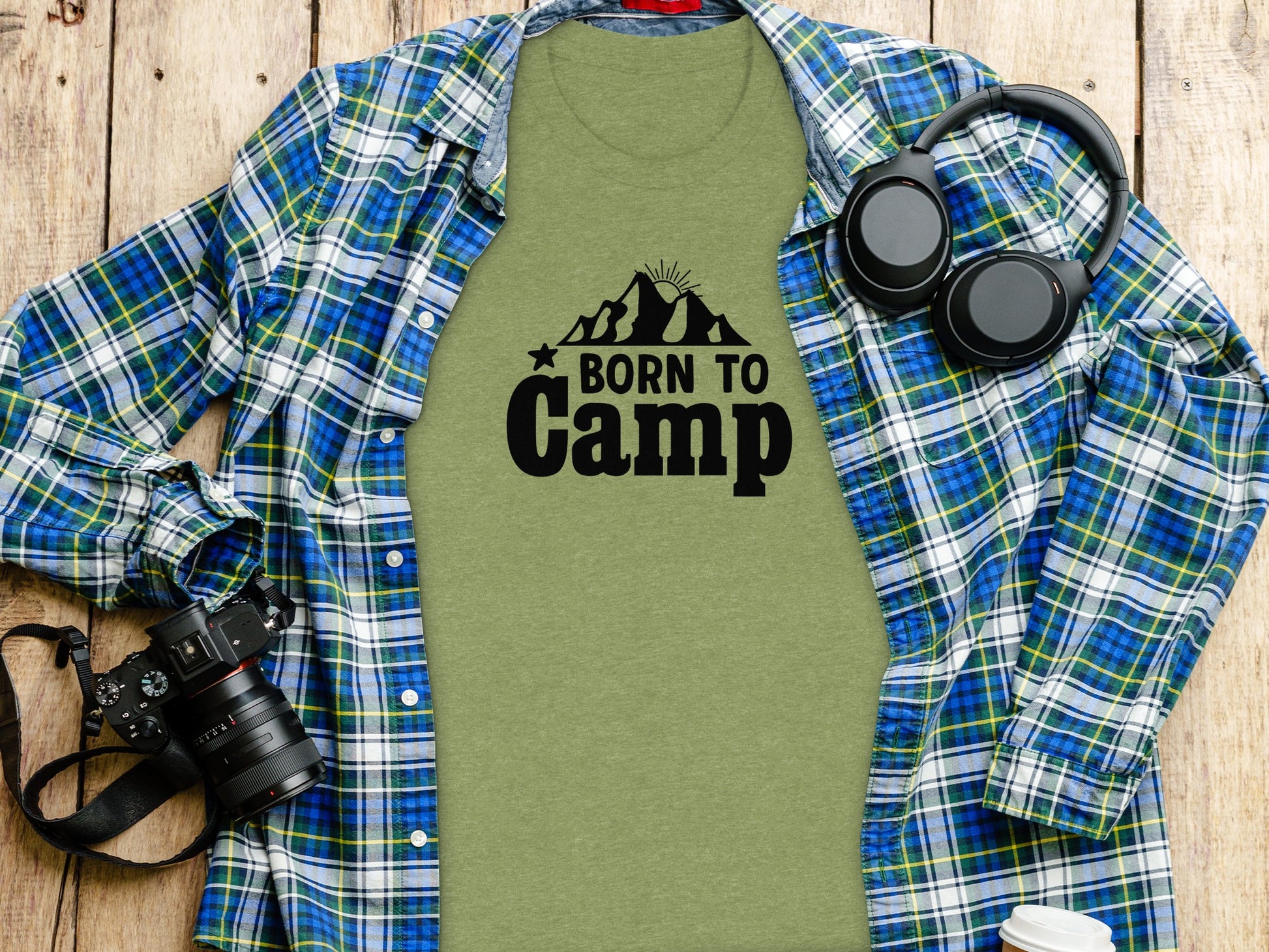 Born To Camp Mountain Design Adventure Awaits T-Shirt T-Shirt - Outdoor & Adventure Collection - Mile Marker 16 Gear by Cloud 16 Clothing Co.