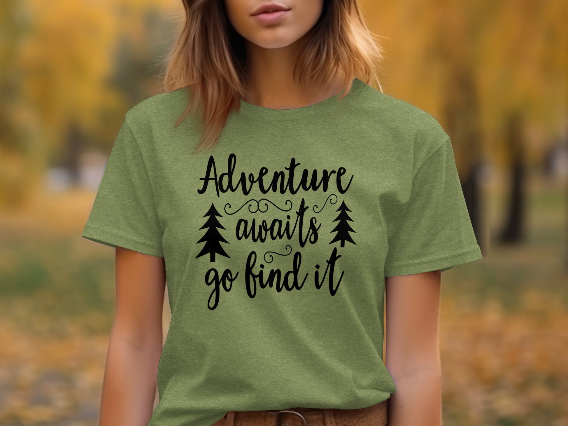 Adventure Awaits Go Find It Design With Trees T-Shirt T-Shirt - Outdoor & Adventure Collection - Mile Marker 16 Gear by Cloud 16 Clothing Co.