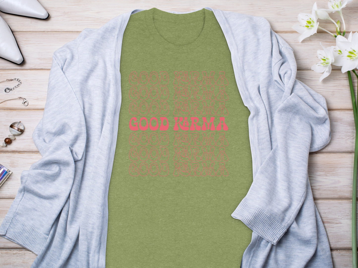 Good Karma Repeated Graphic Design T-shirt Product