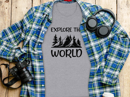 Explore The World Mountain Silhouette Hiking Adventure T-Shirt T-Shirt - Outdoor & Adventure Collection - Mile Marker 16 Gear by Cloud 16 Clothing Co.