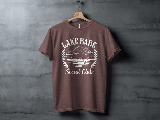 Lake Babe Social Club Mountains and Boat Graphic T-Shirt T-Shirt - Outdoor & Adventure Collection - Mile Marker 16 Gear by Cloud 16 Clothing Co.
