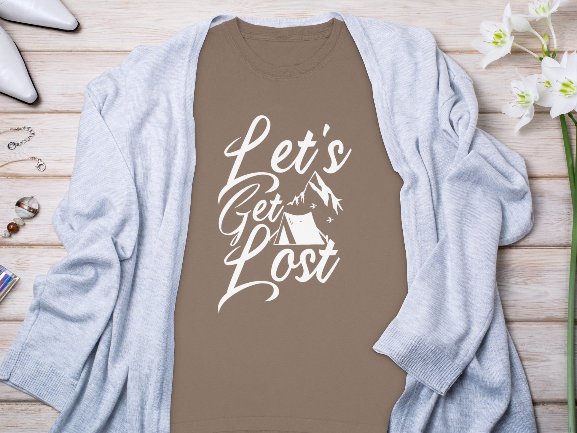 Lets Get Lost Camp Tent Design on Adventure Long Sleeve T-Shirt Long Sleeve Tee - Outdoor & Adventure Collection - Mile Marker 16 Gear by Cloud 16 Clothing Co.