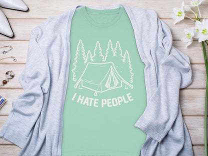 I Hate People Camping Tent Graphic T-Shirt Casual Tee