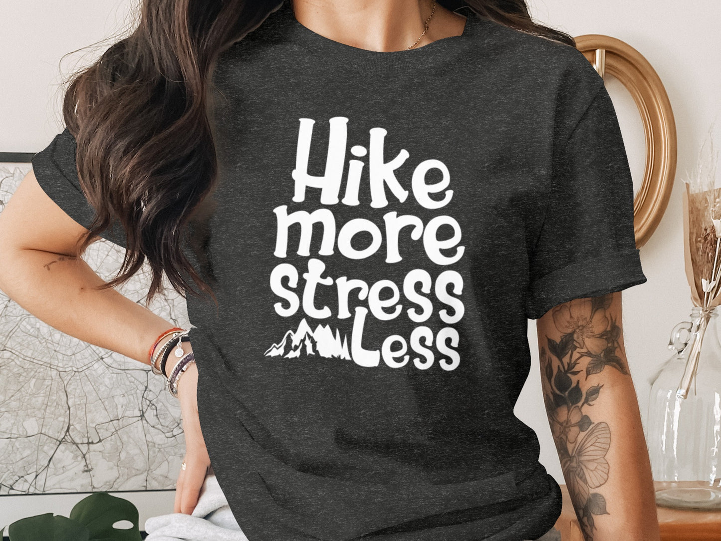 Hike More Stress Less Outdoor Adventure Design T-Shirt T-Shirt - Outdoor & Adventure Collection - Mile Marker 16 Gear by Cloud 16 Clothing Co.