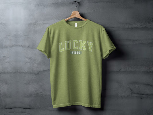 Lucky Vibes T-Shirt Earthy Green Inspiring Humor Apparel