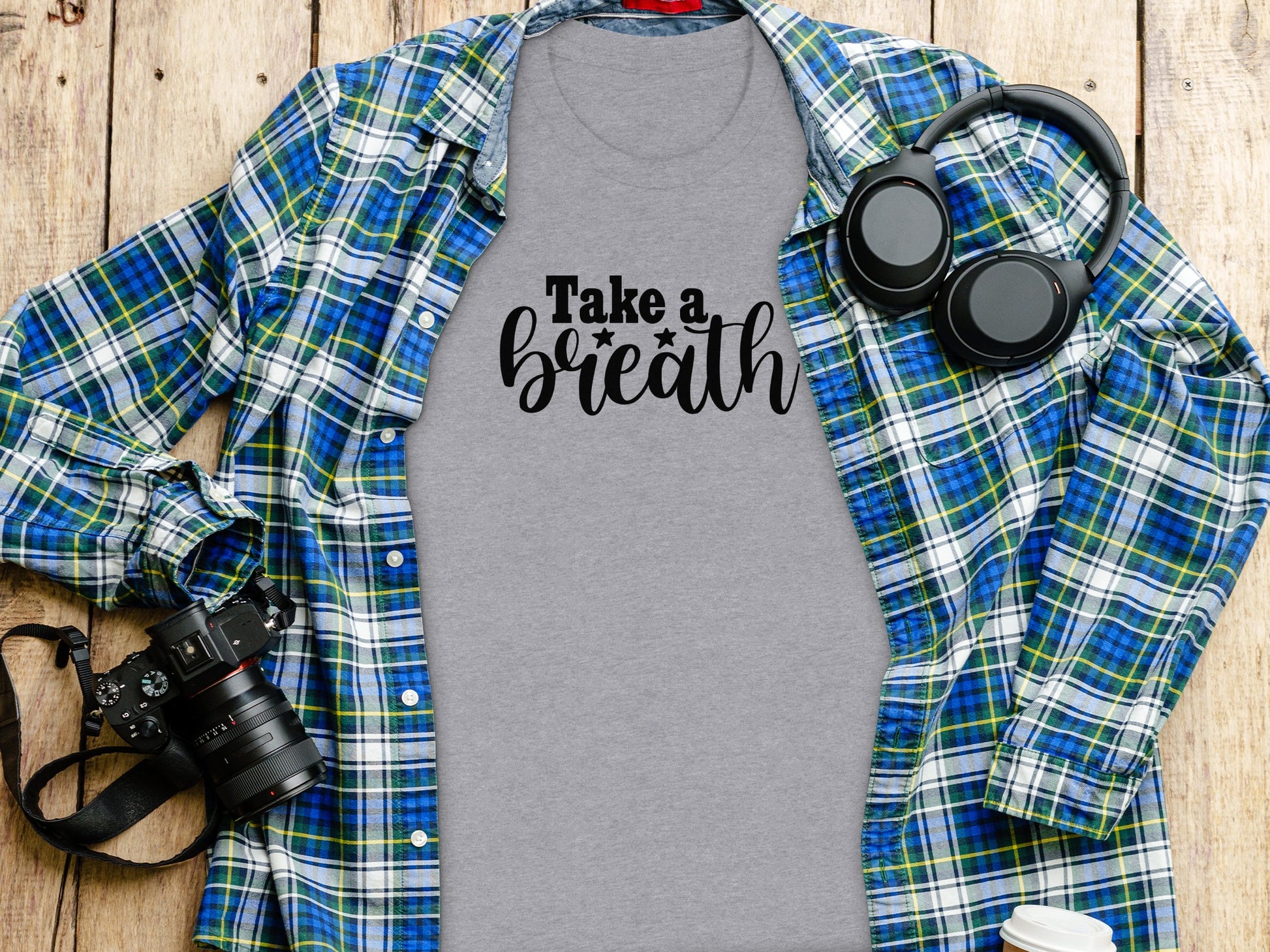 Take a Breath Graphic Two Stars Design Inspiration T-Shirt T-Shirt - Outdoor & Adventure Collection - Mile Marker 16 Gear by Cloud 16 Clothing Co.