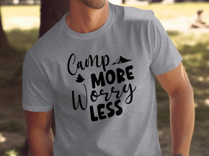 Camp More Worry Less Outdoor Adventure Graphic T-Shirt T-Shirt - Outdoor & Adventure Collection - Mile Marker 16 Gear by Cloud 16 Clothing Co.