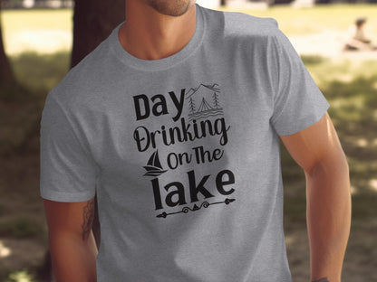 Day Drinking On The Lake Fun Vacation Graphic T-Shirt T-Shirt - Outdoor & Adventure Collection - Mile Marker 16 Gear by Cloud 16 Clothing Co.