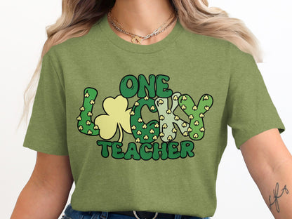 One Lucky Teacher Clover Graphic T-Shirt