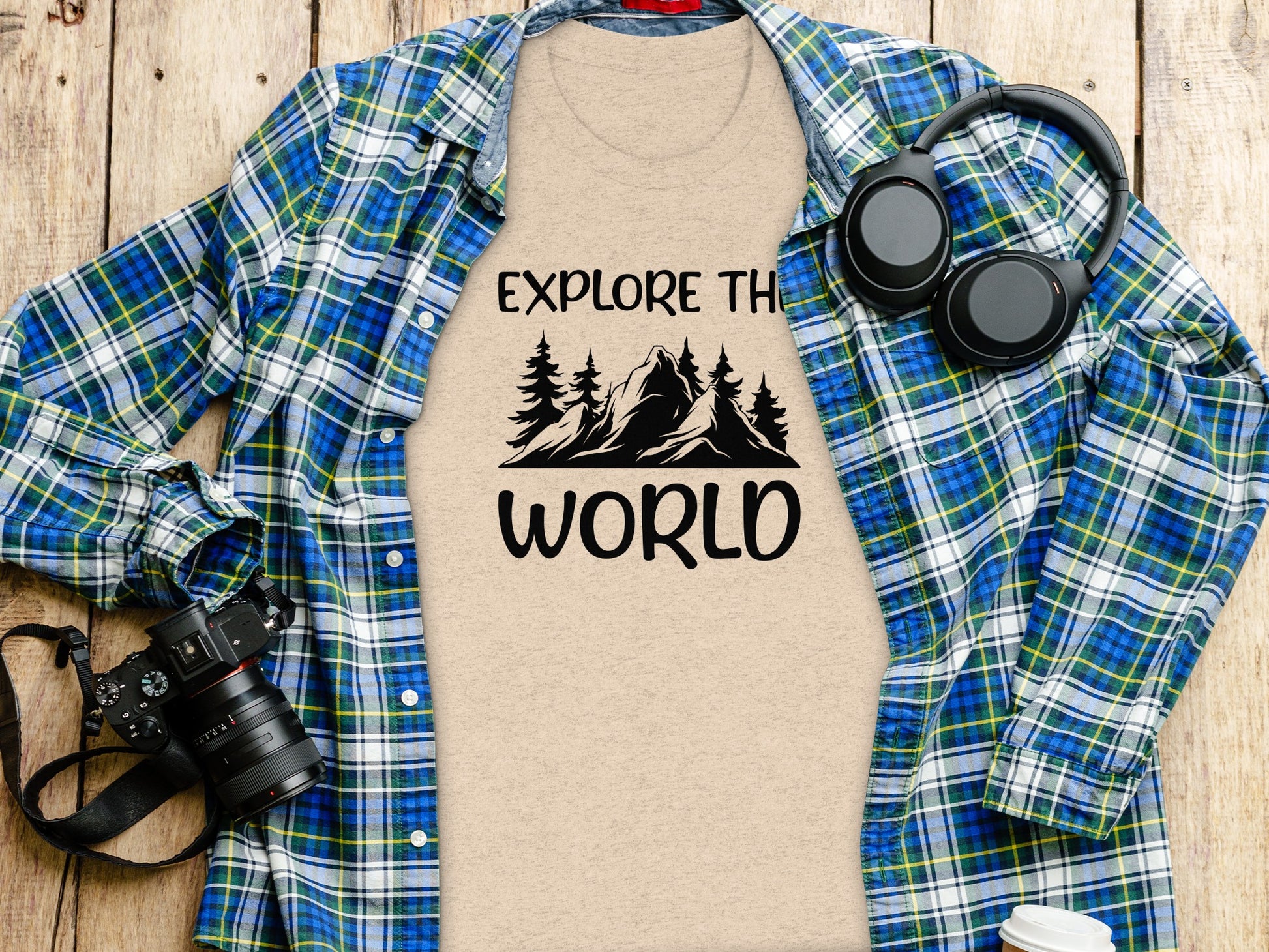 Explore The World Mountain Silhouette Hiking Adventure T-Shirt T-Shirt - Outdoor & Adventure Collection - Mile Marker 16 Gear by Cloud 16 Clothing Co.