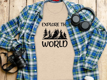 Explore The World Mountain Silhouette Hiking Adventure T-Shirt T-Shirt - Outdoor & Adventure Collection - Mile Marker 16 Gear by Cloud 16 Clothing Co.