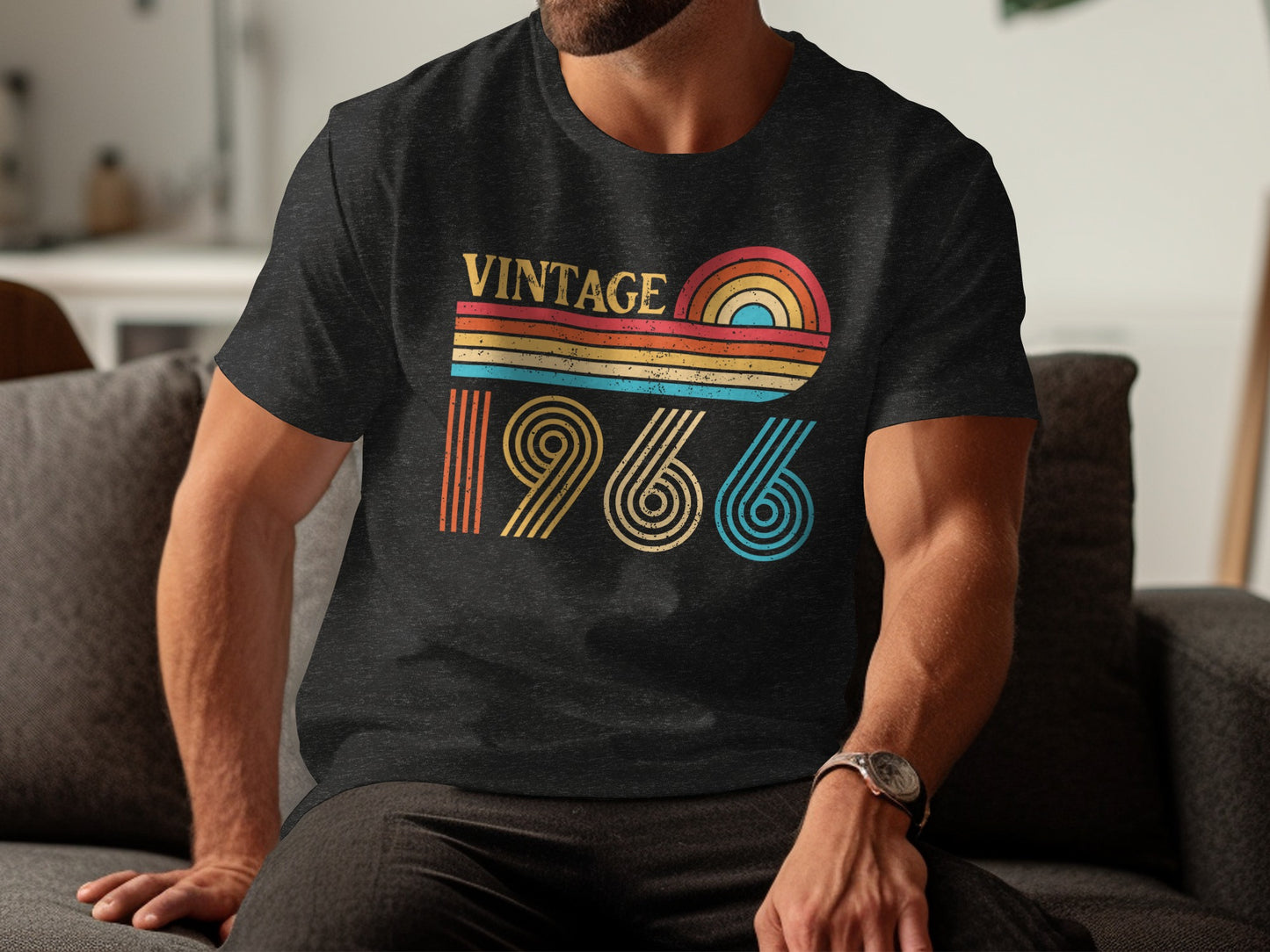 Vintage 1966 Graphic Retro Rainbow Theme T-shirt