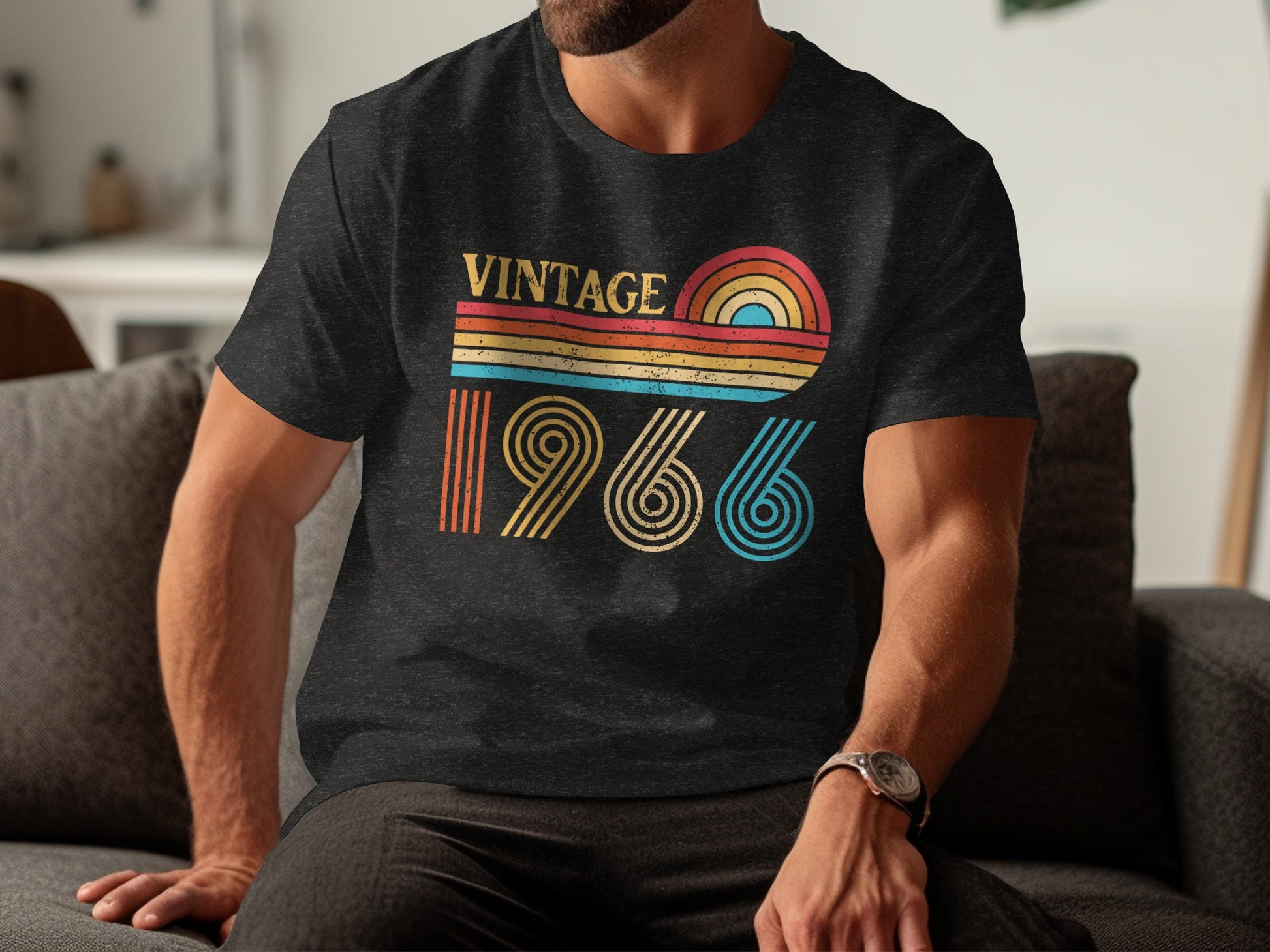 Vintage 1966 Graphic Retro Rainbow Theme T-shirt