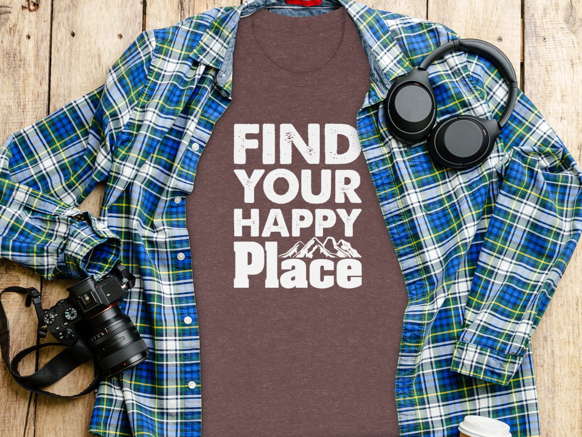 Find Your Happy Place with Mountain T-Shirt T-Shirt - Outdoor & Adventure Collection - Mile Marker 16 Gear by Cloud 16 Clothing Co.