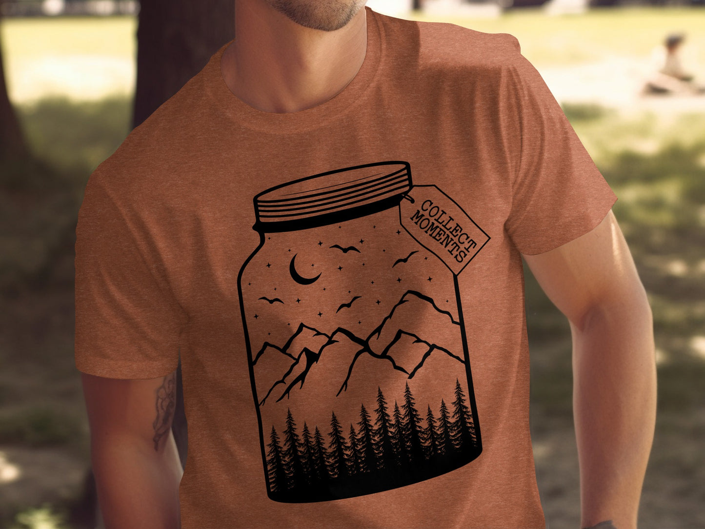 Collect Moments Jar with Mountains Scene Design T-Shirt T-Shirt - Outdoor & Adventure Collection - Mile Marker 16 Gear by Cloud 16 Clothing Co.