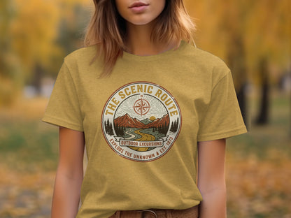 Heritage Scenic Route Vintage Explorer Tee Nomad Tee: Scenic Route Outdoor Excursions graphic tee with compass and mountain design.