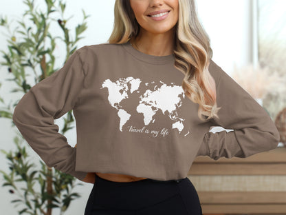 Travel Is My Life World Map Long Sleeve Shirt