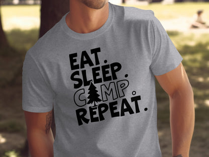 Eat Sleep Camp Repeat With Pine Tree Graphic T-Shirt T-Shirt - Outdoor & Adventure Collection - Mile Marker 16 Gear by Cloud 16 Clothing Co.