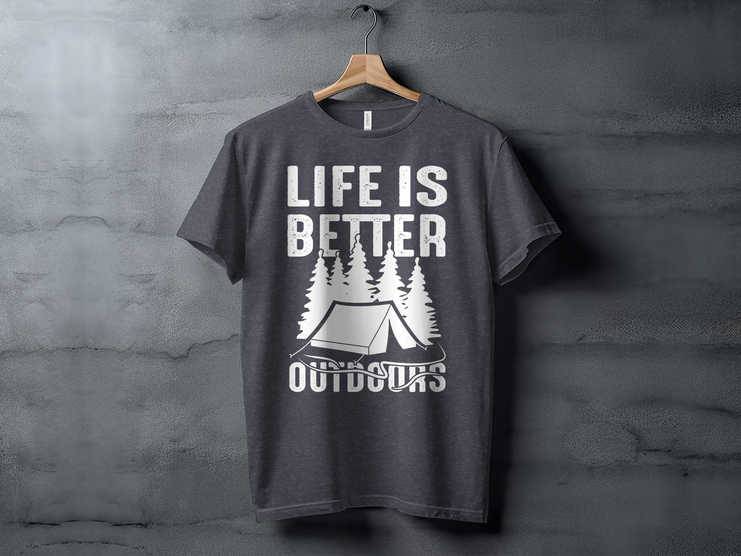 Life Is Better Outdoors Camping Tent Graphic Novelty T-Shirt T-Shirt - Outdoor & Adventure Collection - Mile Marker 16 Gear by Cloud 16 Clothing Co.