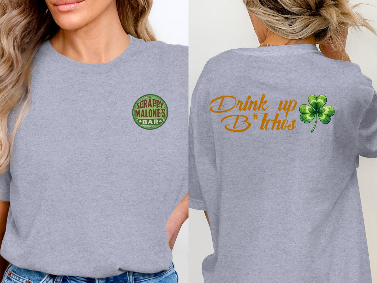 Scrappy Malone's Bar, Bar Logo Art, Irish Bar Sign, Shamrock Design, St Patricks Day Gift, Lucky Charm Bar Decor T-Shirt - Scrappy Malone's Bar 100-Proof Humor - Cloud 16 Clothing Co.