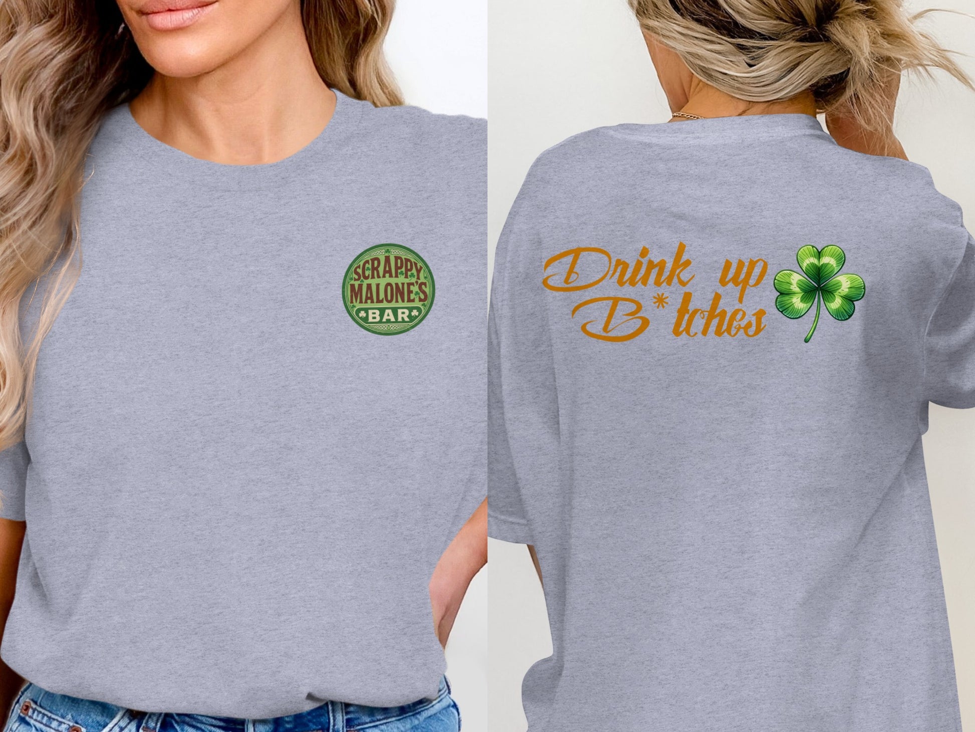 Scrappy Malone's Bar, Bar Logo Art, Irish Bar Sign, Shamrock Design, St Patricks Day Gift, Lucky Charm Bar Decor T-Shirt - Scrappy Malone's Bar 100-Proof Humor - Cloud 16 Clothing Co.
