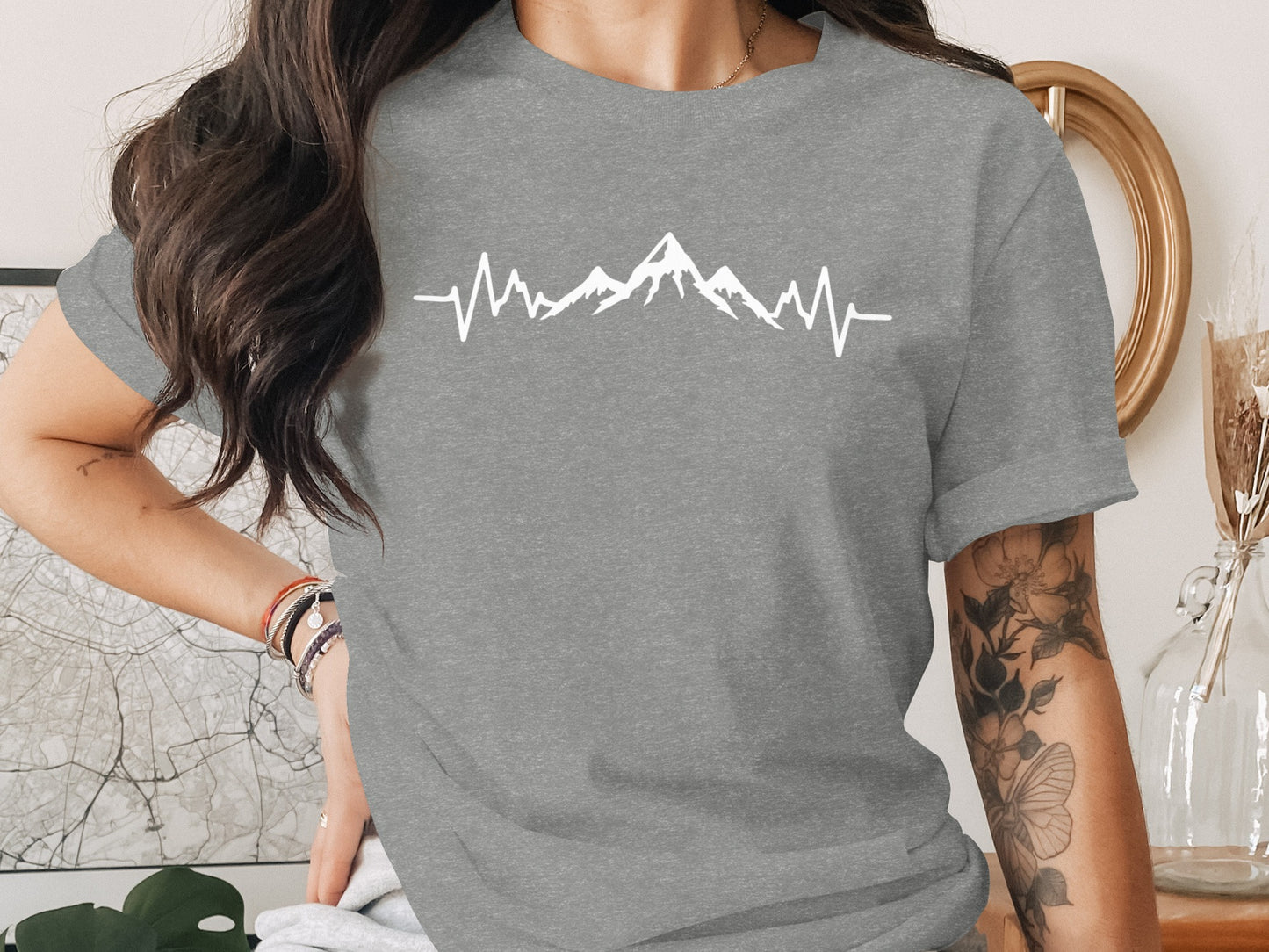 Mountain Heartbeat Line Illustration Graphic Design T-Shirt T-Shirt - Outdoor & Adventure Collection - Mile Marker 16 Gear by Cloud 16 Clothing Co.