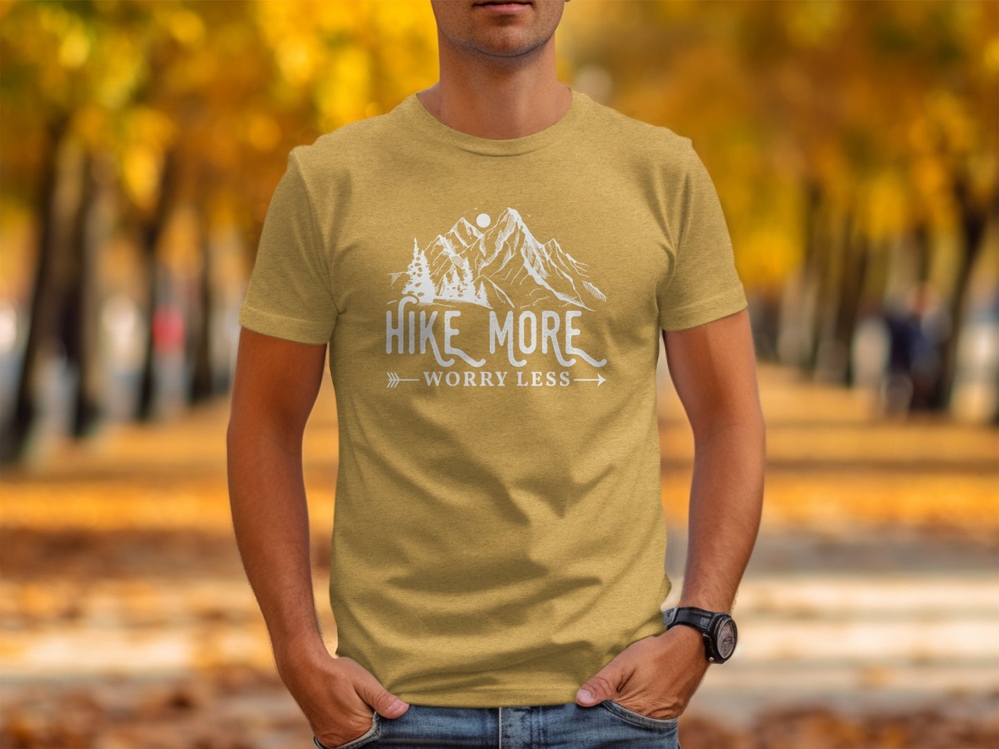Hike More Worry Less Mountains Graphic Image T-Shirt T-Shirt - Outdoor & Adventure Collection - Mile Marker 16 Gear by Cloud 16 Clothing Co.