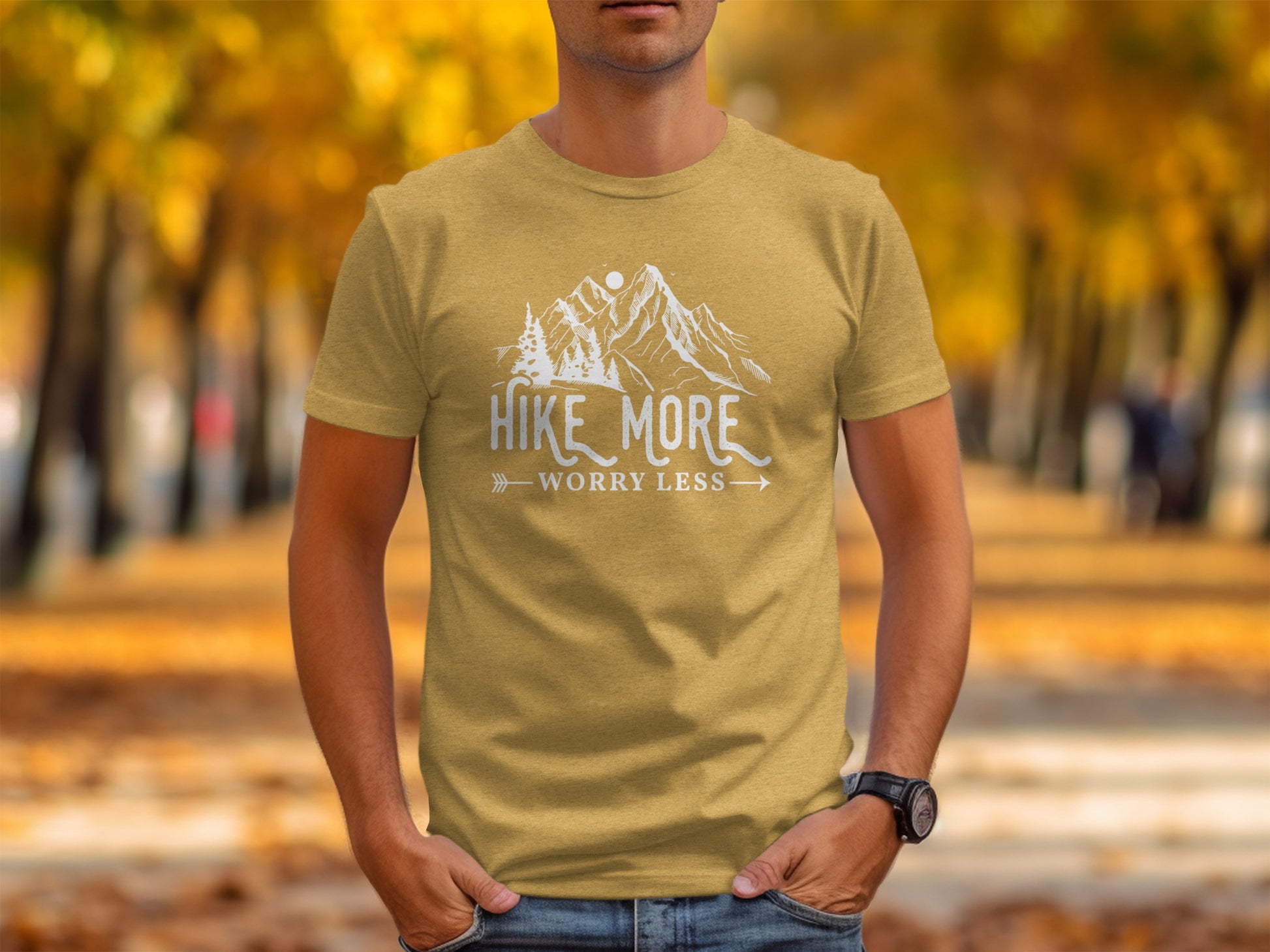 Hike More Worry Less Mountains Graphic Image T-Shirt T-Shirt - Outdoor & Adventure Collection - Mile Marker 16 Gear by Cloud 16 Clothing Co.