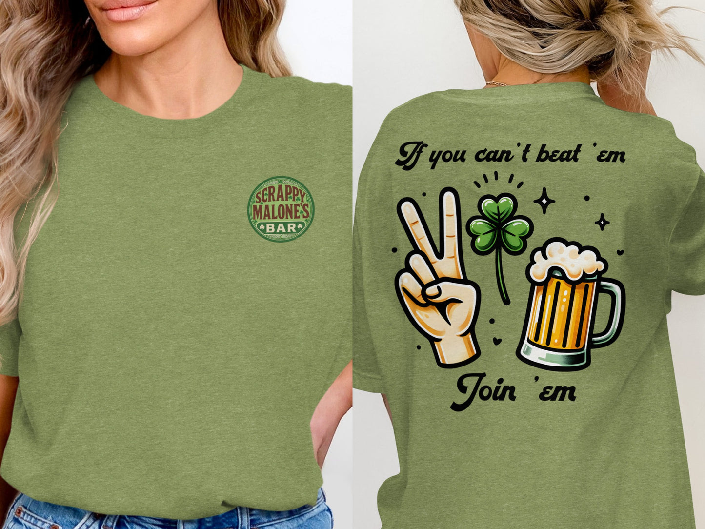 Scrappy Malone's Bar, St Patricks Day, Irish Bar, Shamrock, Retro Pub Sign, Custom Design T-Shirt - Scrappy Malone's Bar 100-Proof Humor - Cloud 16 Clothing Co.