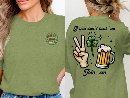 Scrappy Malone's Bar, St Patricks Day, Irish Bar, Shamrock, Retro Pub Sign, Custom Design T-Shirt - Scrappy Malone's Bar 100-Proof Humor - Cloud 16 Clothing Co.