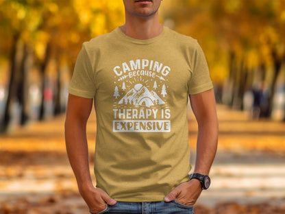 Camping Because Therapy Is Expensive Graphic T-Shirt T-Shirt - Outdoor & Adventure Collection - Mile Marker 16 Gear by Cloud 16 Clothing Co.