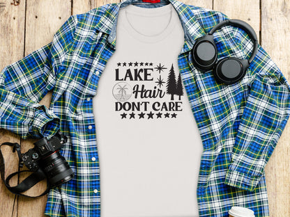 Lake with Hair Don't Care Graphic Image Printed T-Shirt T-Shirt - Outdoor & Adventure Collection - Mile Marker 16 Gear by Cloud 16 Clothing Co.