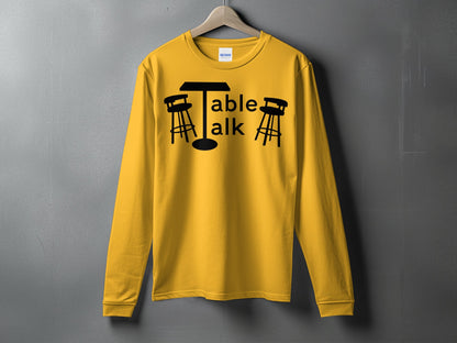 Stylish Yellow Long Sleeve Table Talk Graphic Shirt