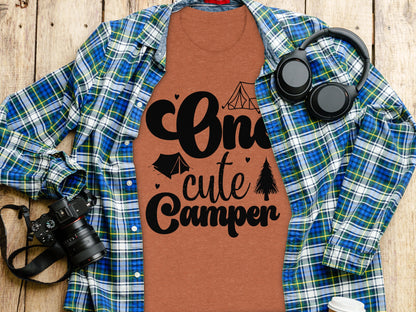 One Cute Camper Tent and Pine Tree Camping Design T-Shirt T-Shirt - Outdoor & Adventure Collection - Mile Marker 16 Gear by Cloud 16 Clothing Co.