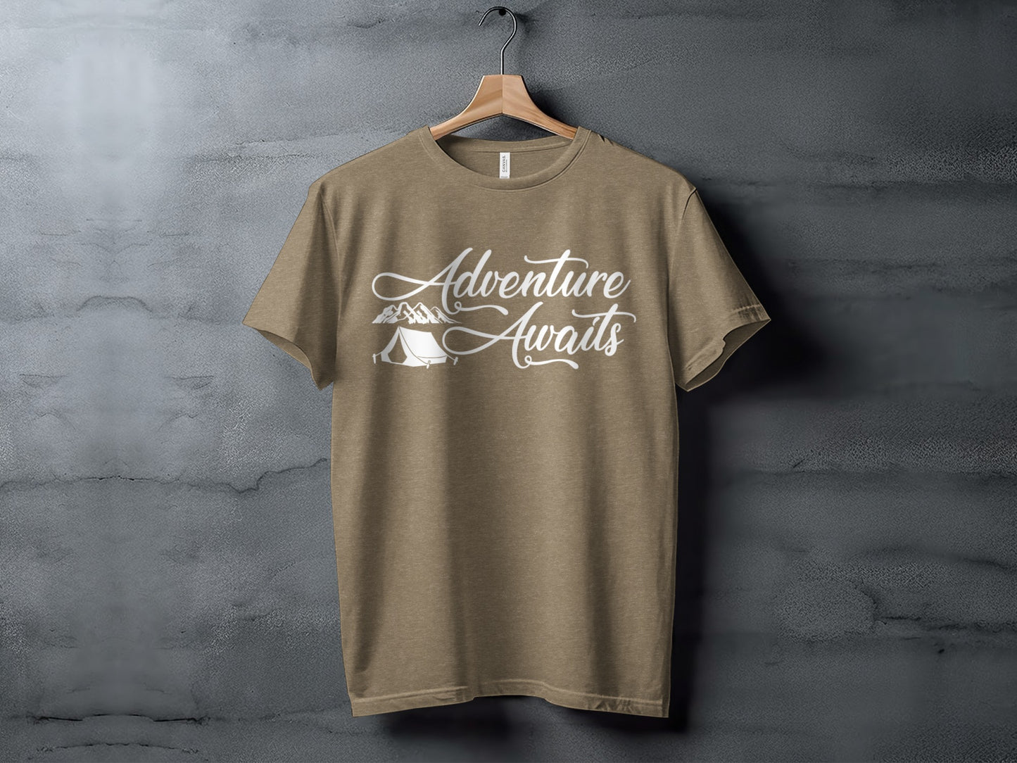 Adventure Awaits Tent Mountains Graphic Design T-Shirt T-Shirt - Outdoor & Adventure Collection - Mile Marker 16 Gear by Cloud 16 Clothing Co.