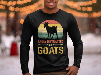 Easily Distracted By Goats Graphic Long Sleeve Shirt