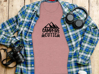 Campfire Cutie With Mountain Silhouette Graphic T-Shirt T-Shirt - Outdoor & Adventure Collection - Mile Marker 16 Gear by Cloud 16 Clothing Co.