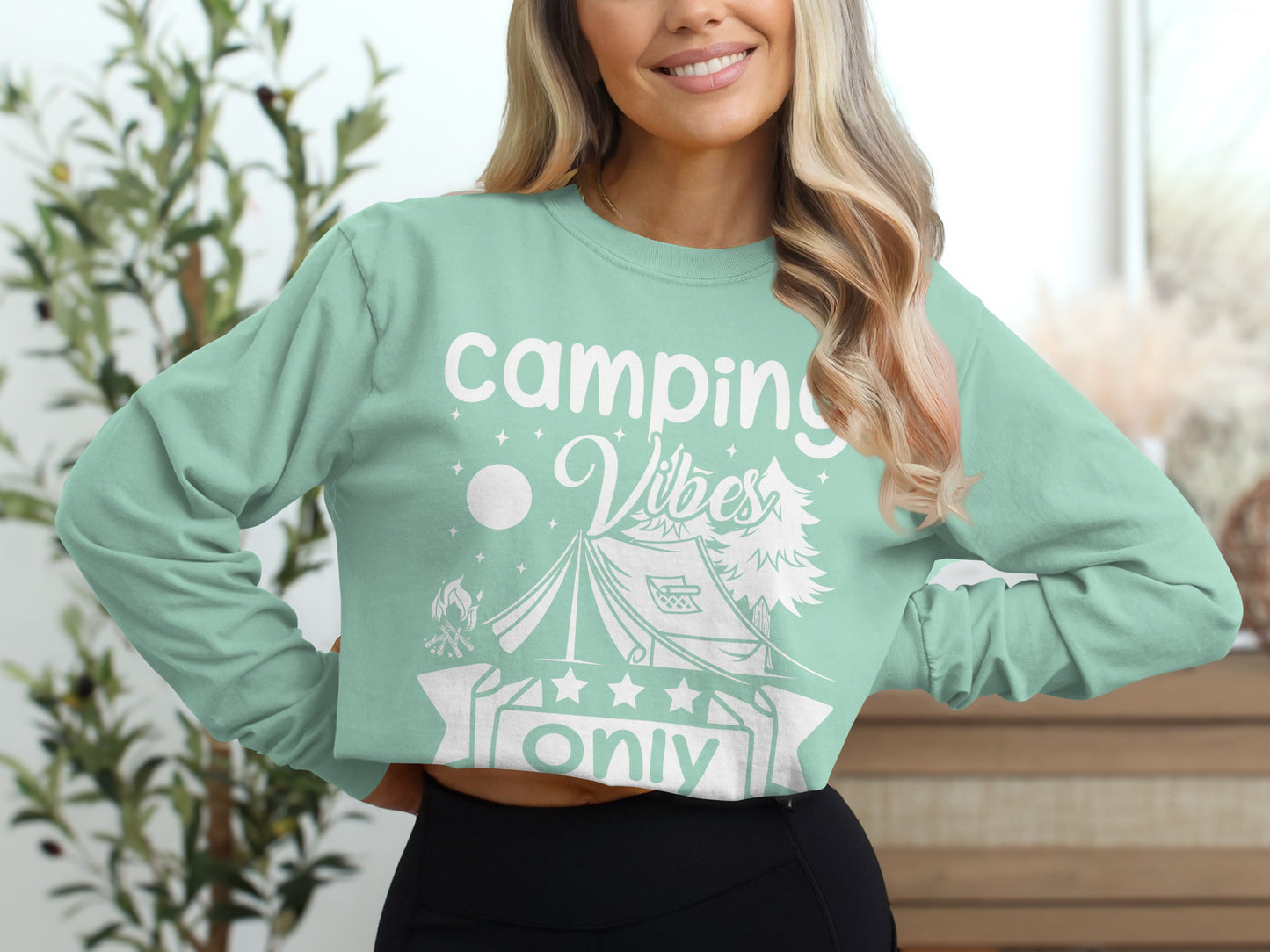 Camping Vibes Stars Only With Tent Graphic Long Sleeve T-Shirt Long Sleeve Tee - Outdoor & Adventure Collection - Mile Marker 16 Gear by Cloud 16 Clothing Co.
